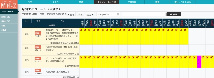 スケジュール（段取り）機能